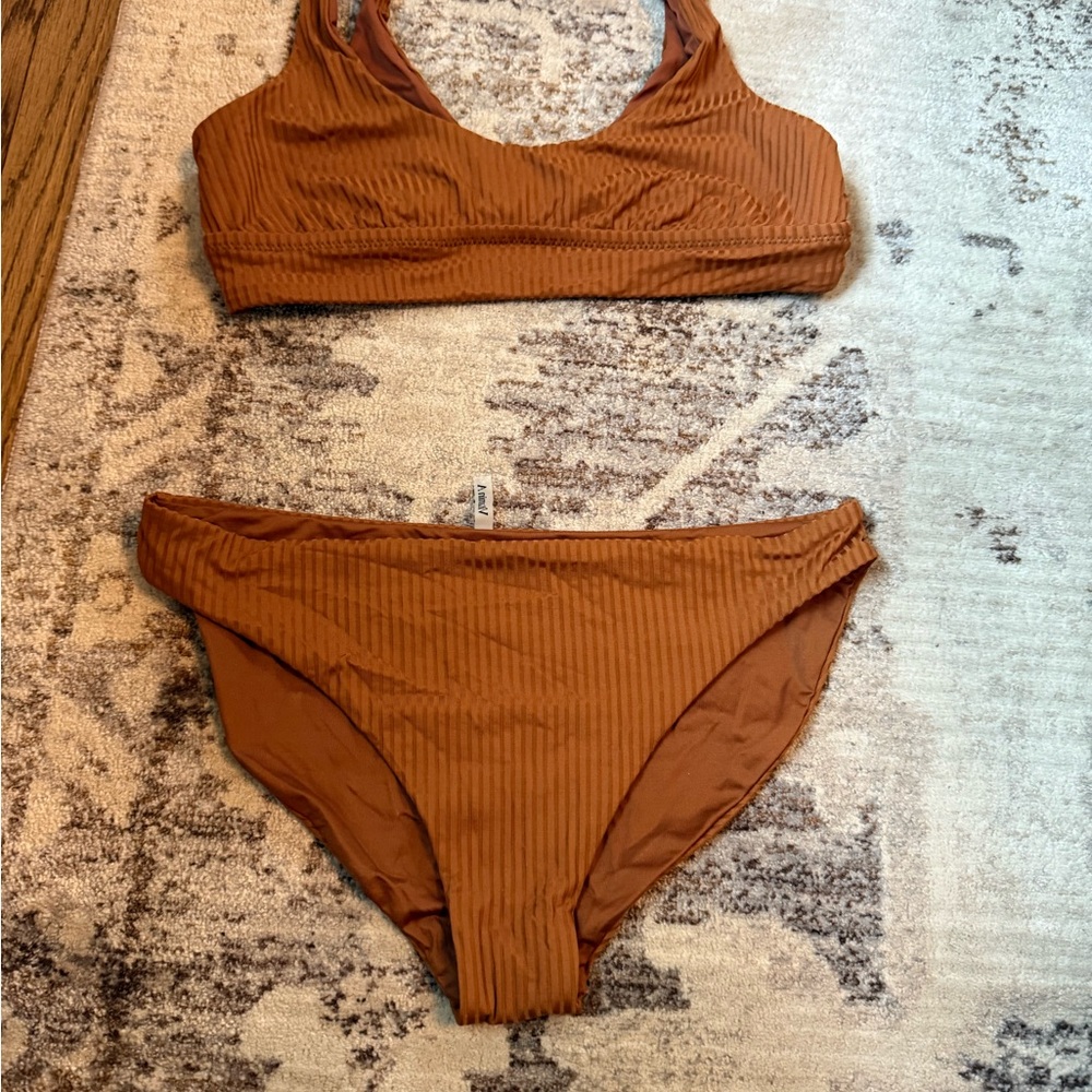 Vitamin A Ribbed Burnt Orange Scoop Bikini Set